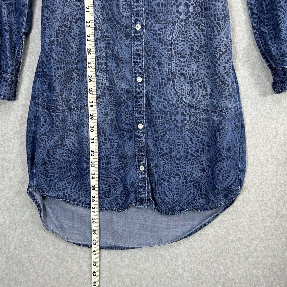 Cloth & Stone Anthro XS Shirt Dress Blue Medallion Tencel Button Down Tie Waist - Picture 9 of 14